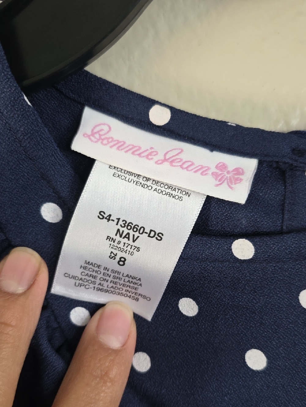 Bonnie Jean Navy and White Polka Dot Ruffle Dress - Picture 2 of 3